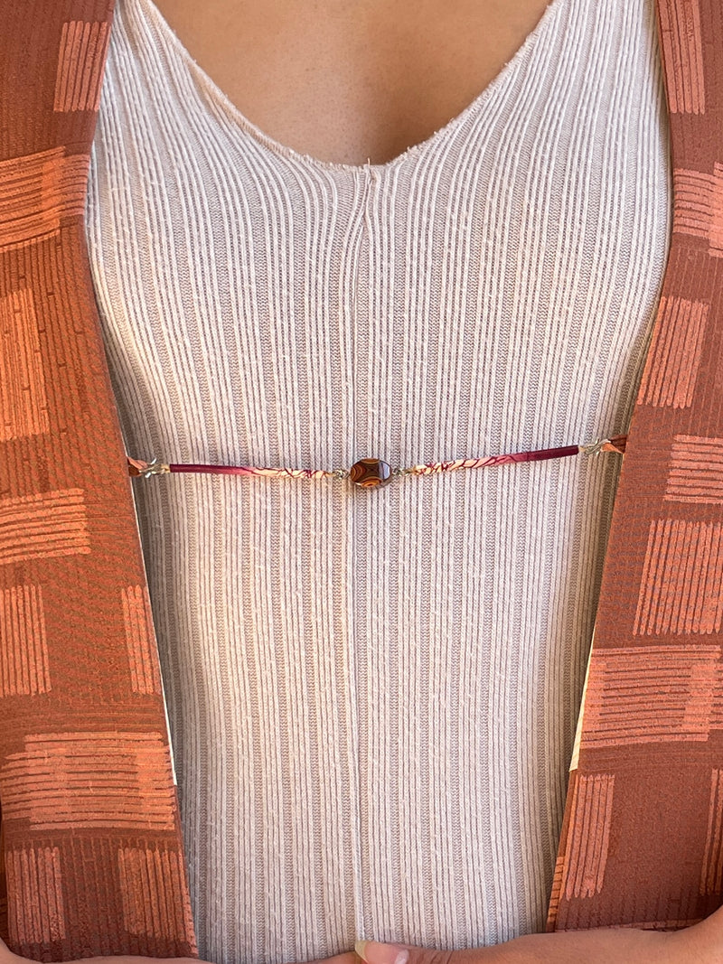 Haori Cinamon with Bricks in Silk - Closure attached