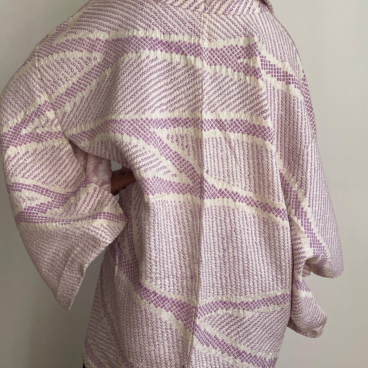 Haori White with Shibori Technique in Purple Silk