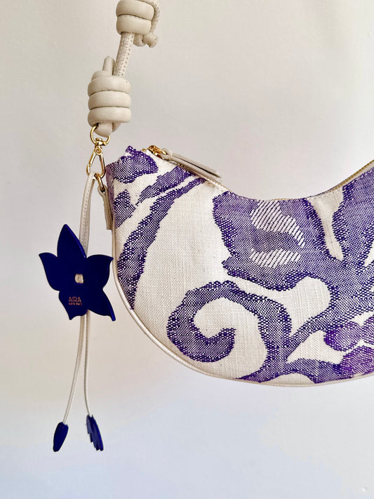 Aiko Bag: Fuji - White and Purple from Woven Japanese Obi Sash with White Leather Strap