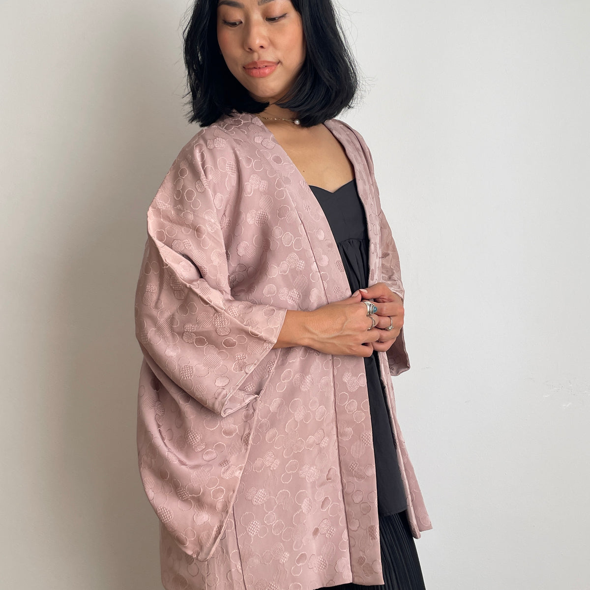 Haori Mauve Lavander with Bubbles Texture in Silk