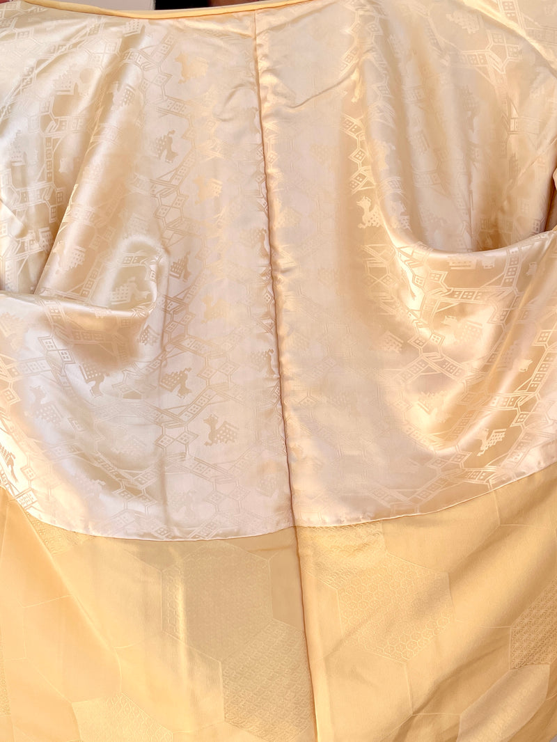 Haori Pale Yellow with Bee Hive with Texture in Silk
