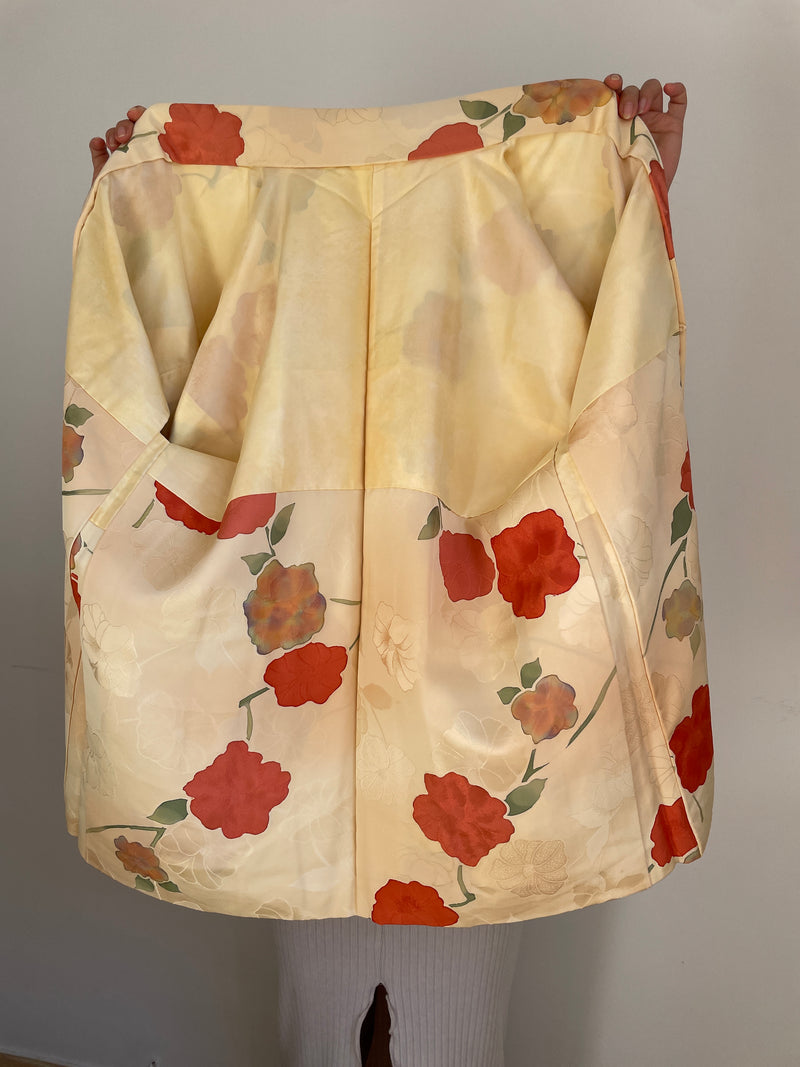 Haori Yellow Cream with Hand-painted Flowers in Silk