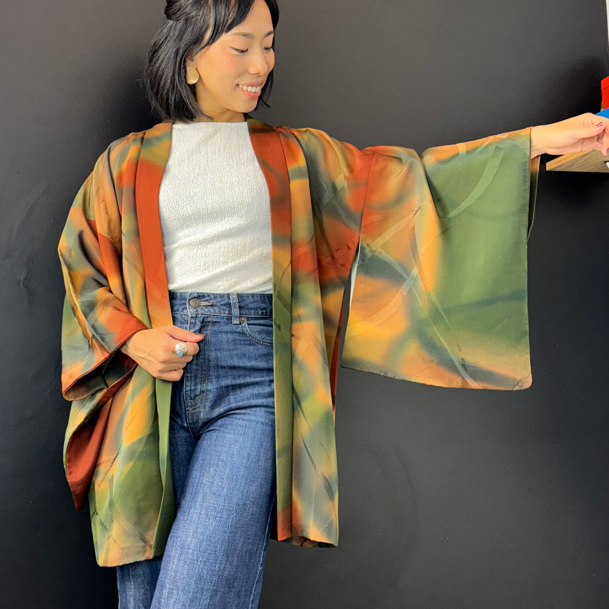 Haori Earth Tones Green Brown in Silk