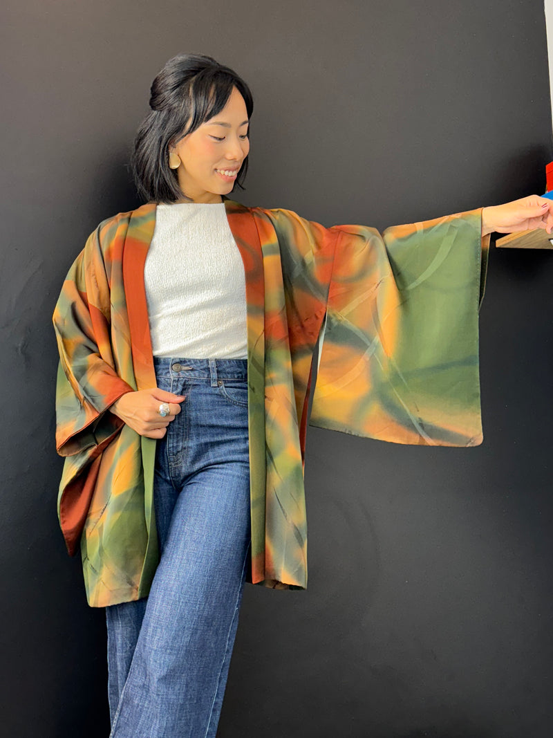 Haori Earth Tones Green Brown in Silk