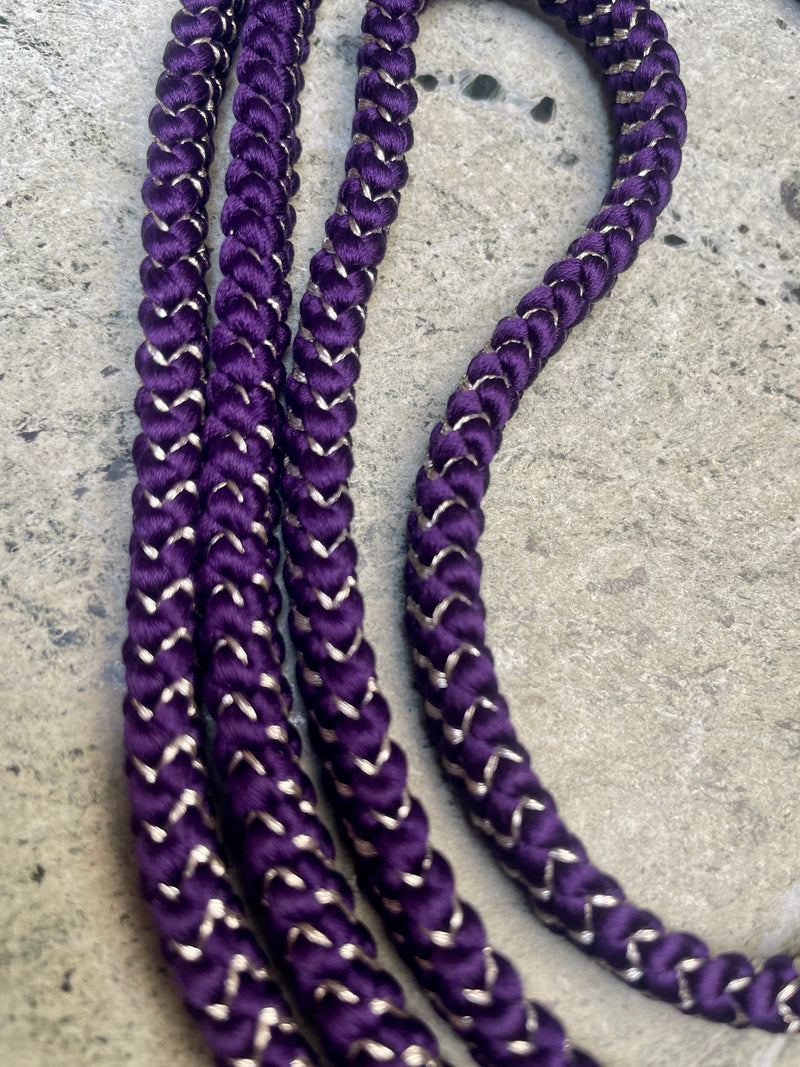 Obijime Belt Flat Braided Deep Purple with Gold in Silk