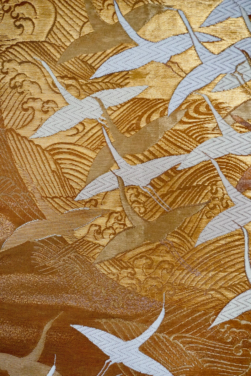 Golden Sky Tsuru Obi Wall Hanger Decor in Silk