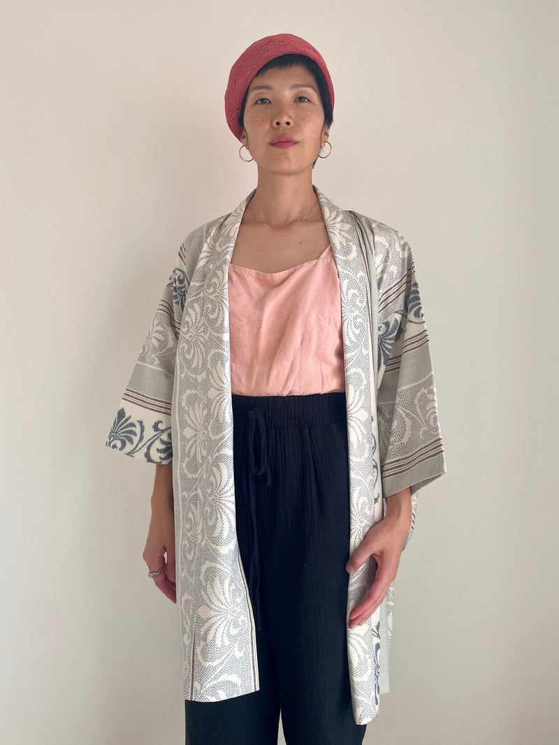 Haori Envelope Porcelain Blue Grey in Tsumugi Silk