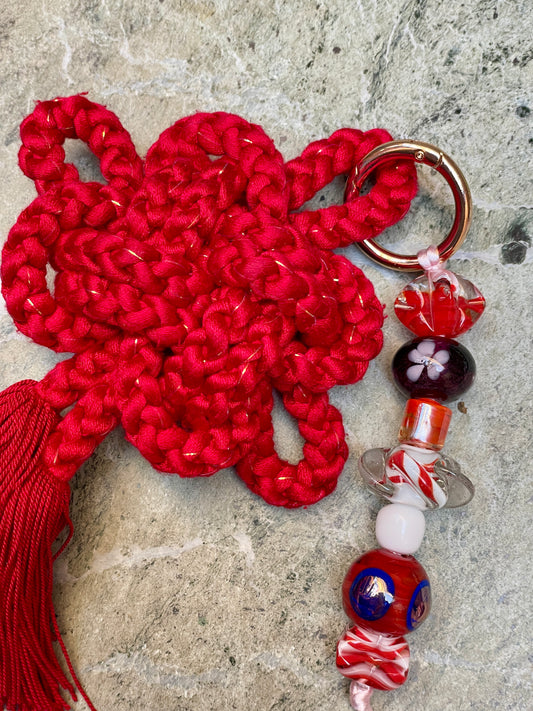 Obijime Bag Charm - Cherry Red In Silk