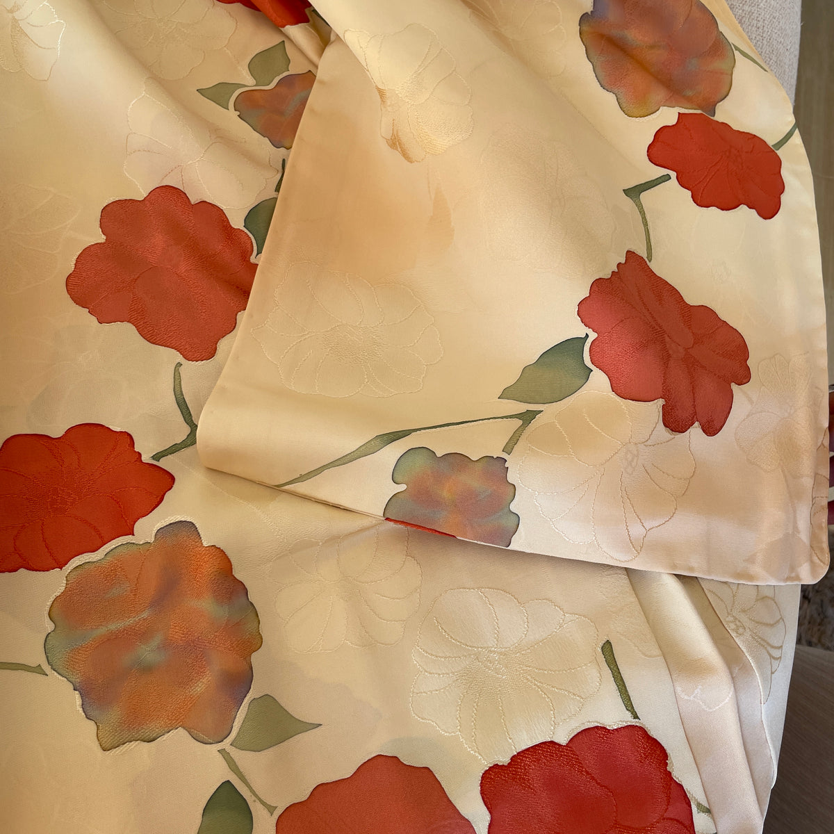 Haori Yellow Cream with Hand-painted Flowers in Silk
