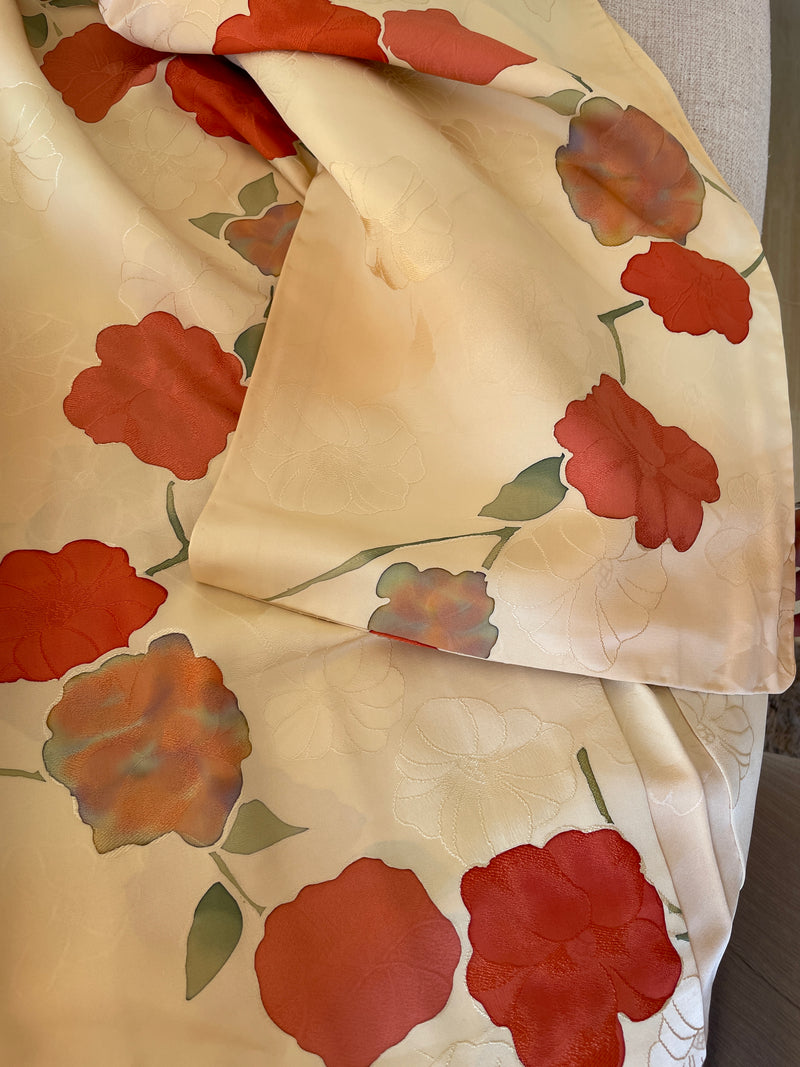 Haori Yellow Cream with Hand-painted Flowers in Silk
