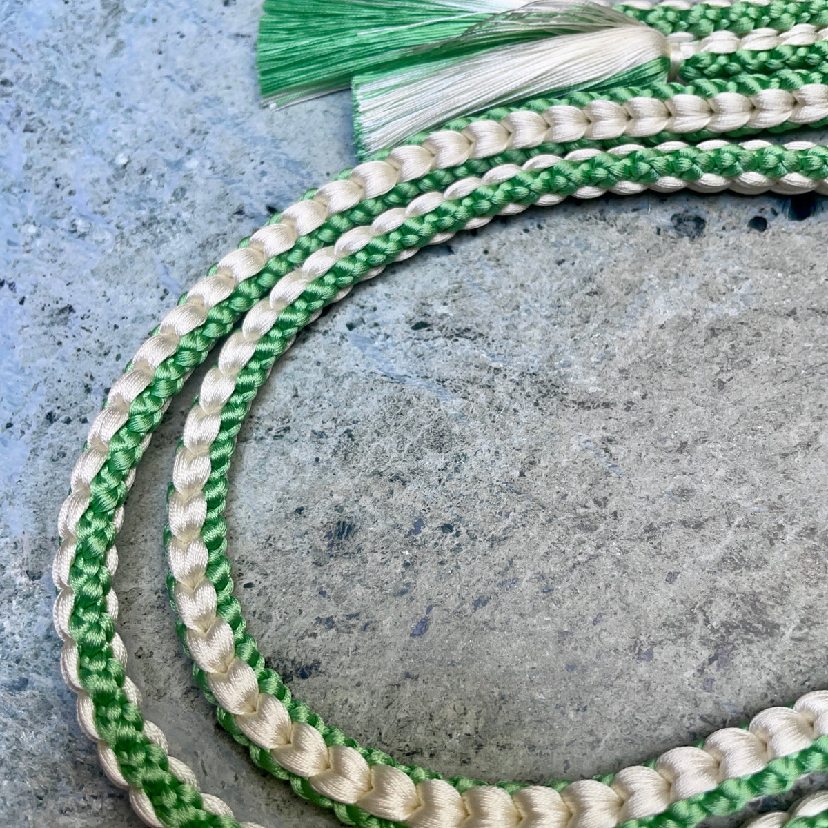 Obijime Belt Round Braid Green and White in Silk