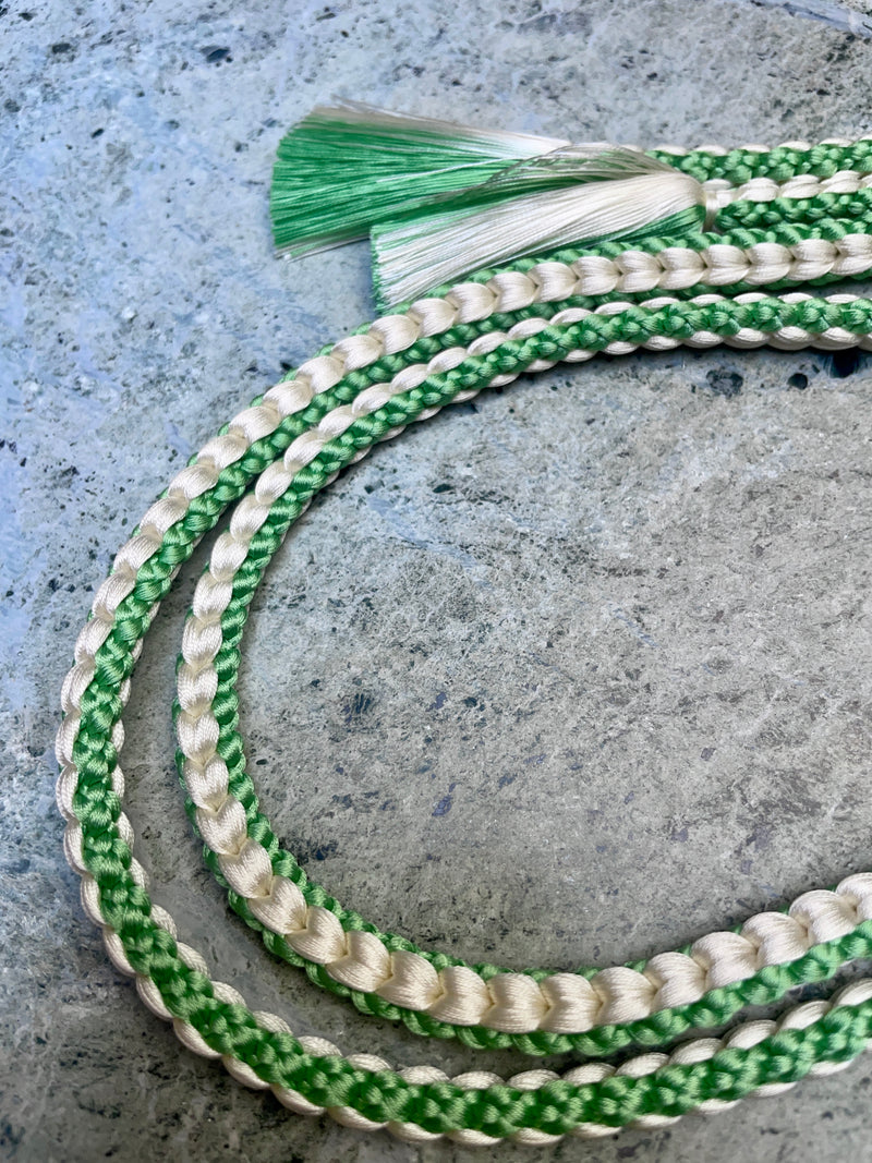 Obijime Belt Round Braid Green and White in Silk