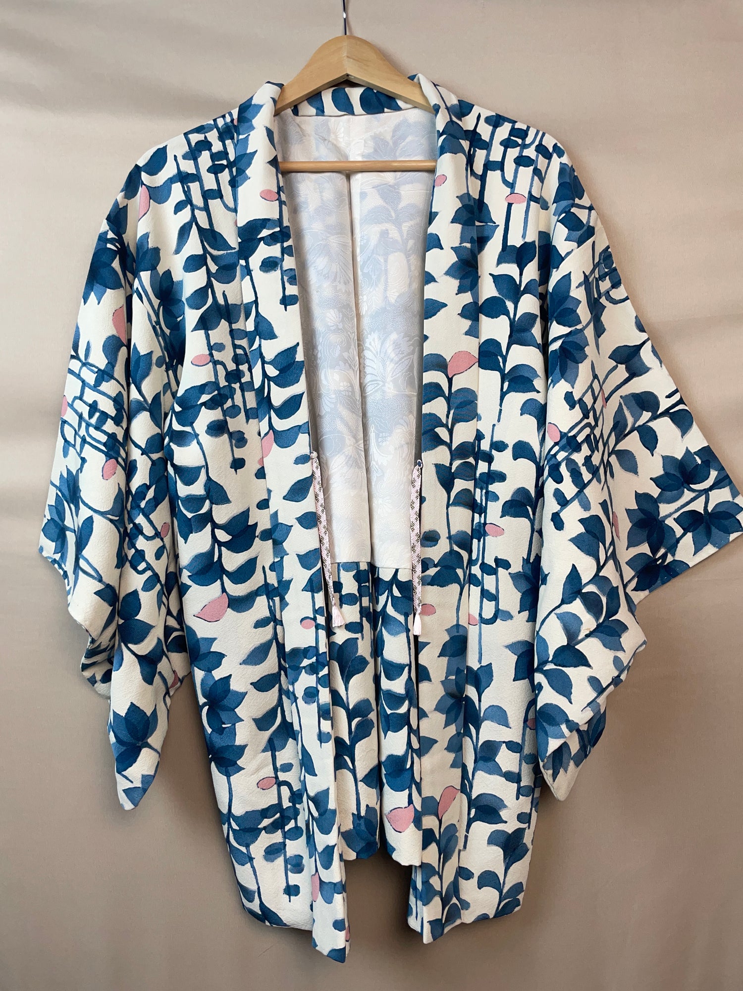 Haori White with Blue Watercolor Leaves