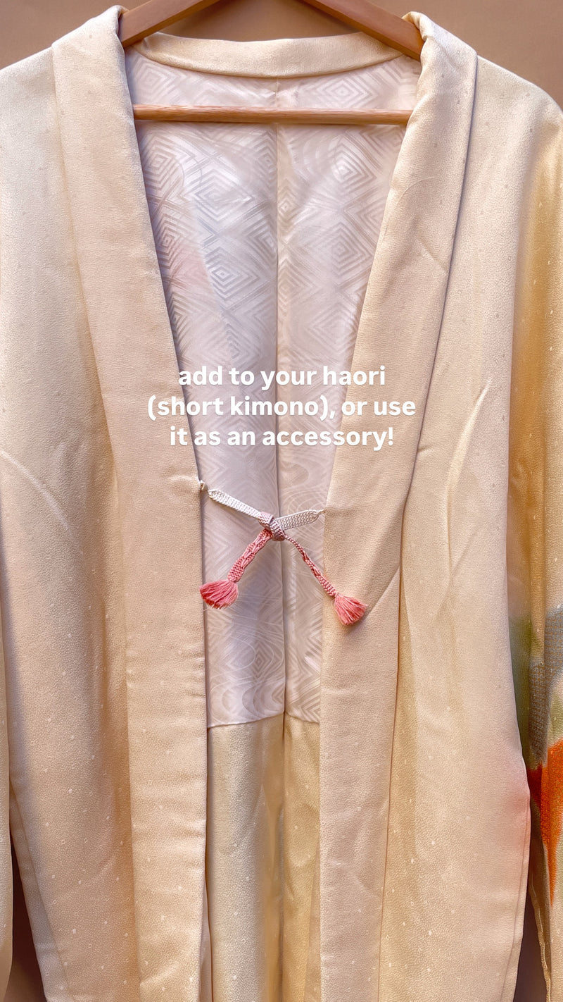 Haorihimo Belts Mauve and Pale Yellow in Silk (set of 2)