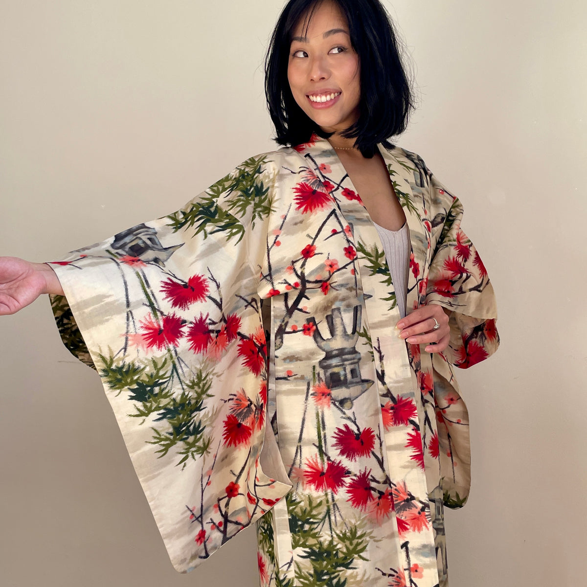 Haori Meisen Antique Japanese Garden in Silk