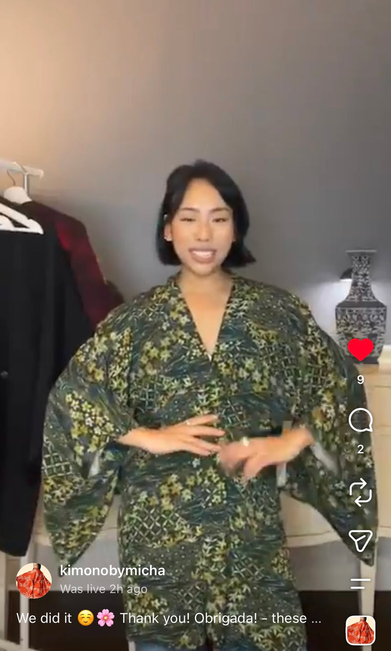 Haori Deep Green with Japanese Garden in Silk
