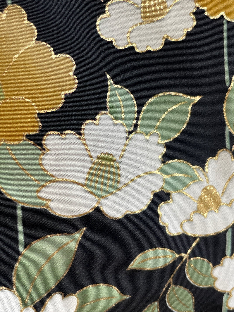 Haori Black with Painted Peonies in Silk