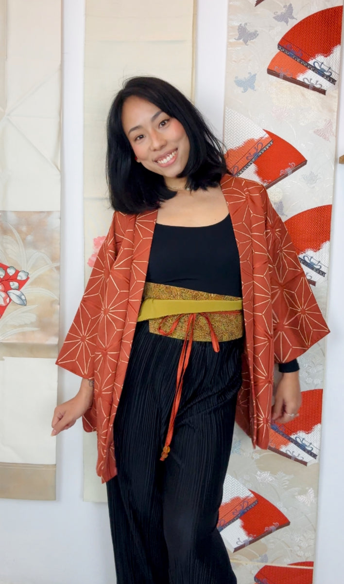 Haori Caramel Asahona Pattern with Textured SIlk