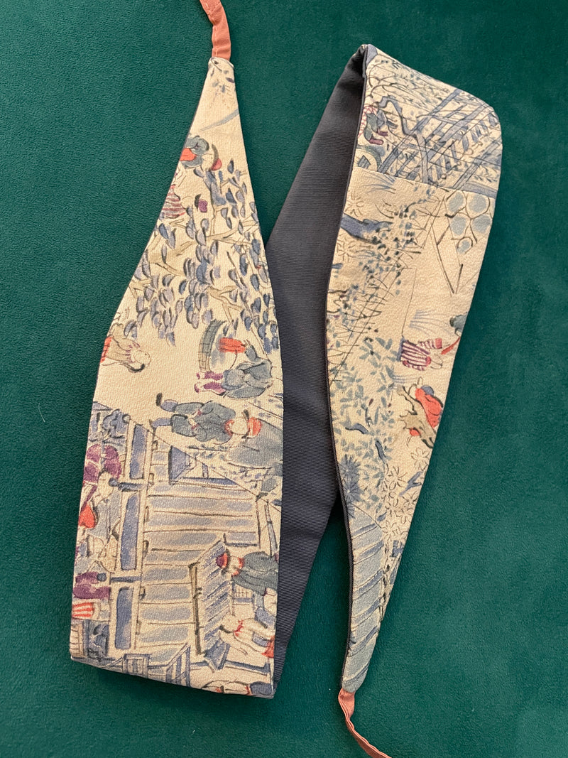 Kimono Belt Thin Mauve with Japanese Nature