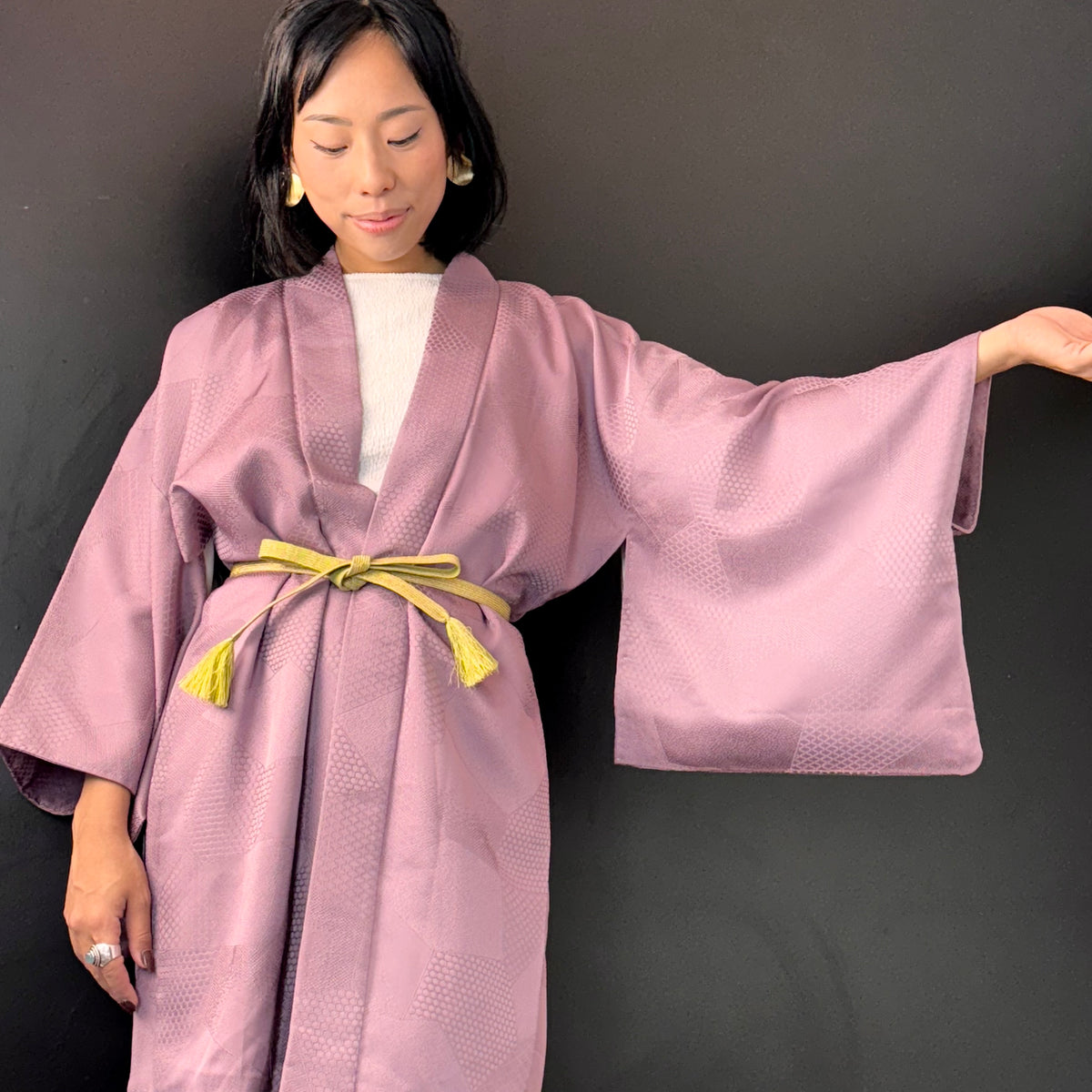 Haori Lavander Lilac with Geometric Patterns in Silk