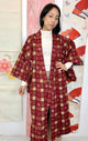 Kimono Plaid Wine Red in Tsumugi Technique Silk