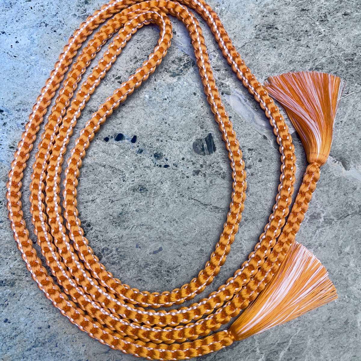 Obijime Belt Braided Round Orange with Siver in Silk