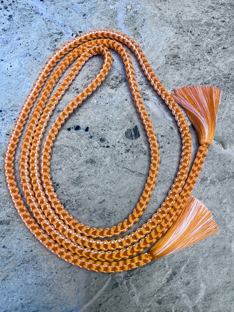 Obijime Belt Braided Round Orange with Siver in Silk