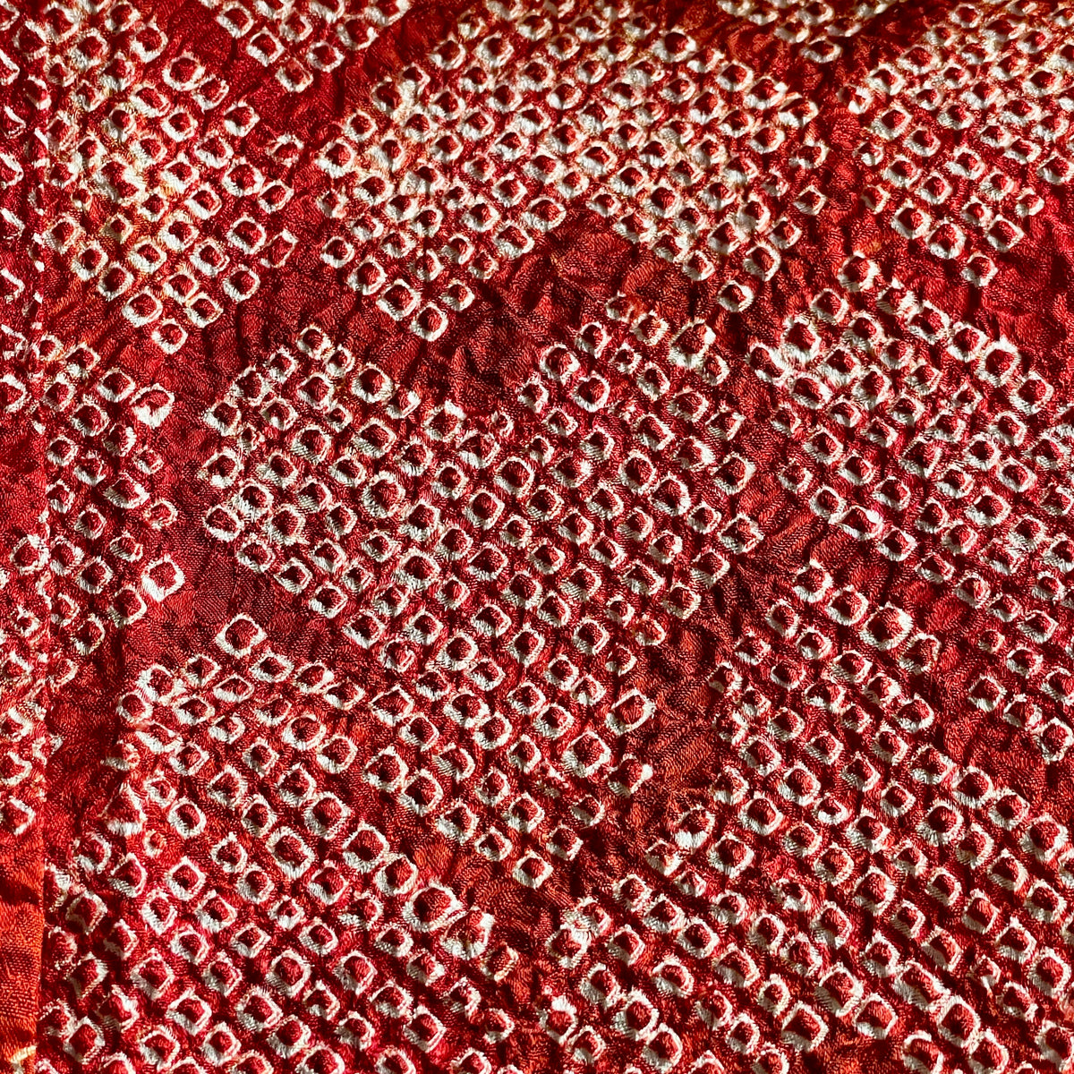 Haori Red Crayon Shibori Technique Geometric in Silk