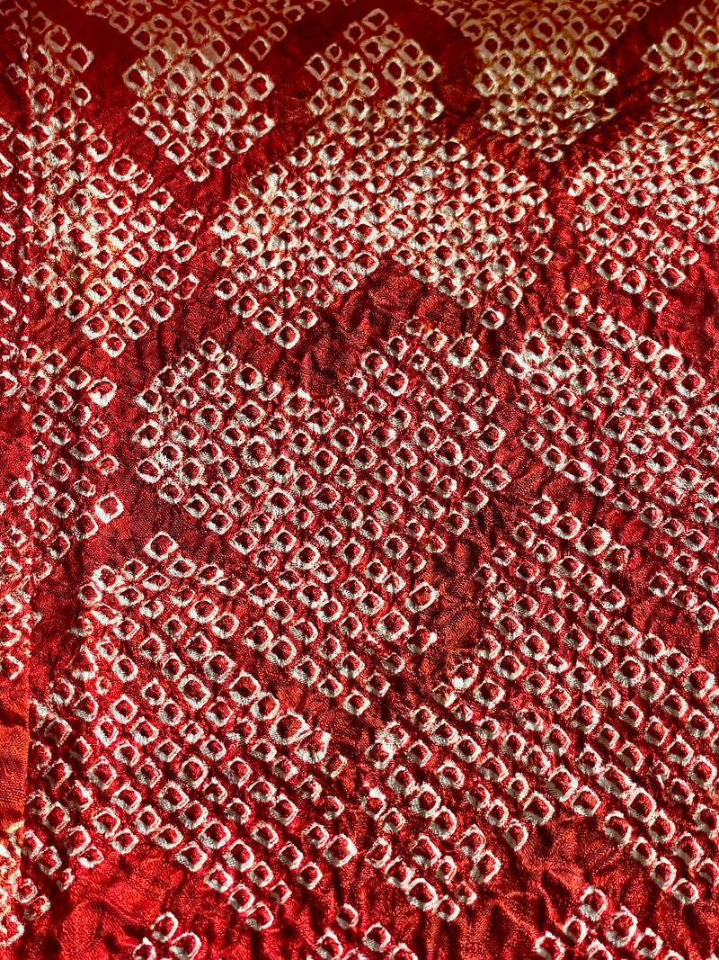 Haori Red Crayon Shibori Technique Geometric in Silk