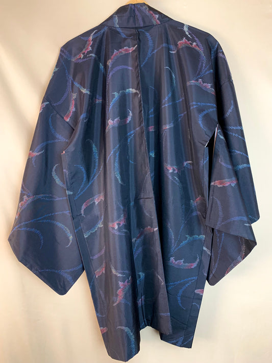 Haori Tsumugi Silk Blue Flower