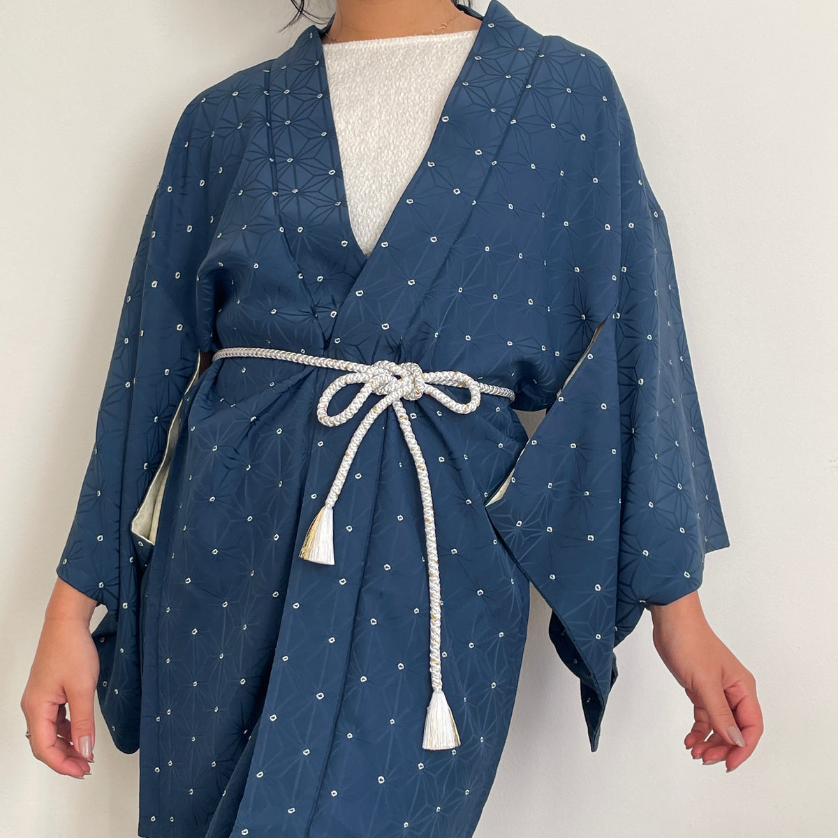 Haori Asahona Pattern in Dark Blue Silk