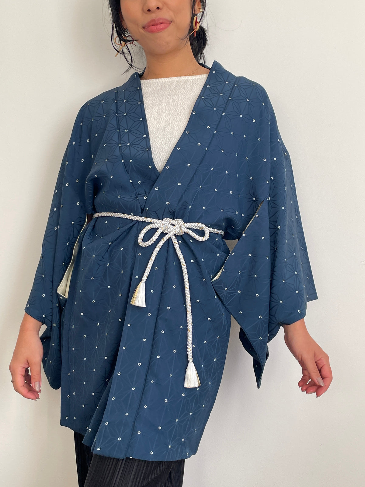Haori Asahona Pattern in Dark Blue Silk