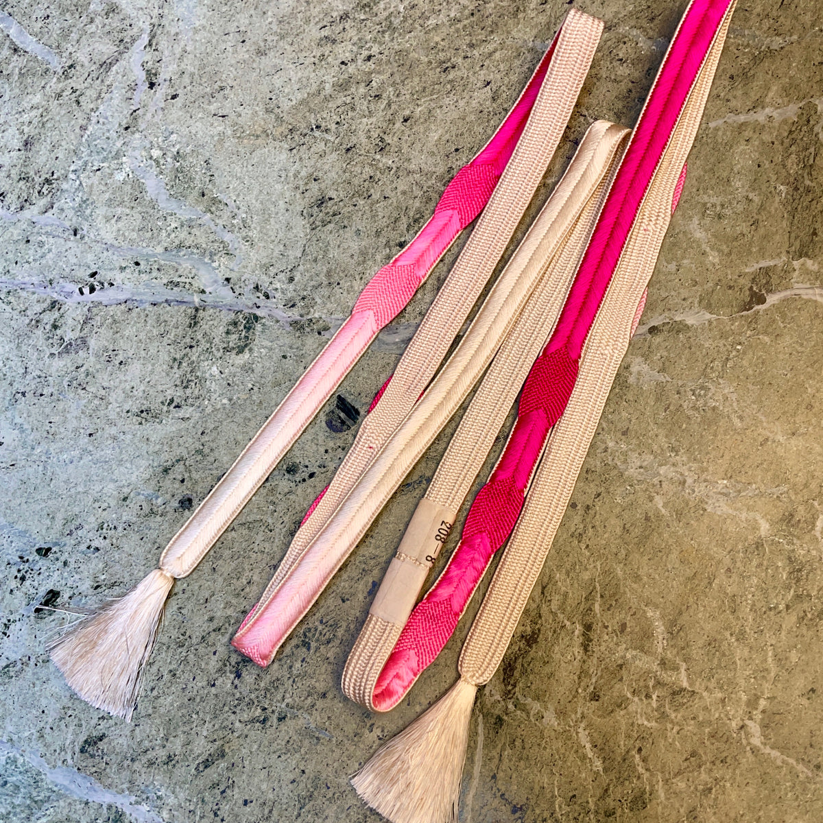 Obijime Belt Flat Hot Pink and White Silk
