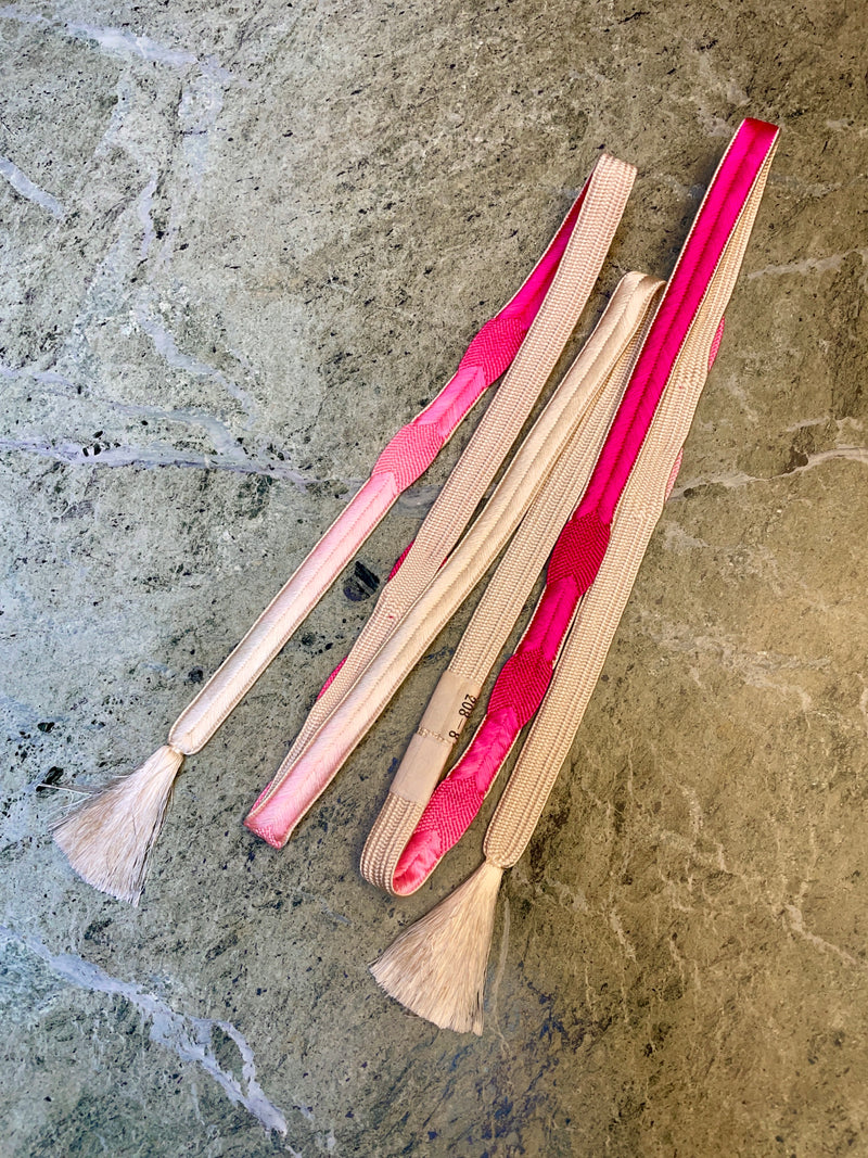 Obijime Belt Flat Hot Pink and White Silk