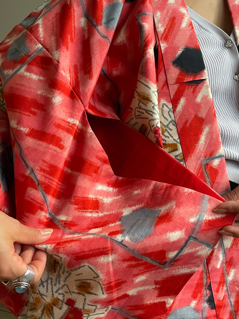 Kimono Vintage with Pink Drawings in Silk