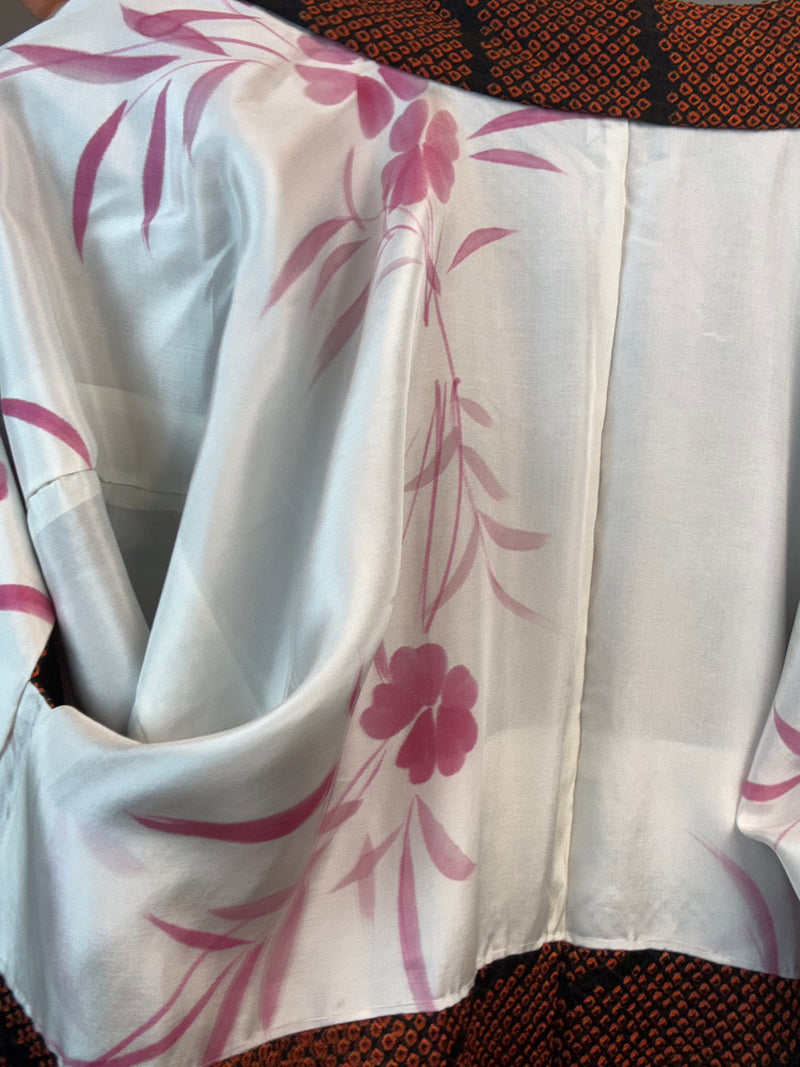 Haori Black and Orange Shibori Technique in Silk