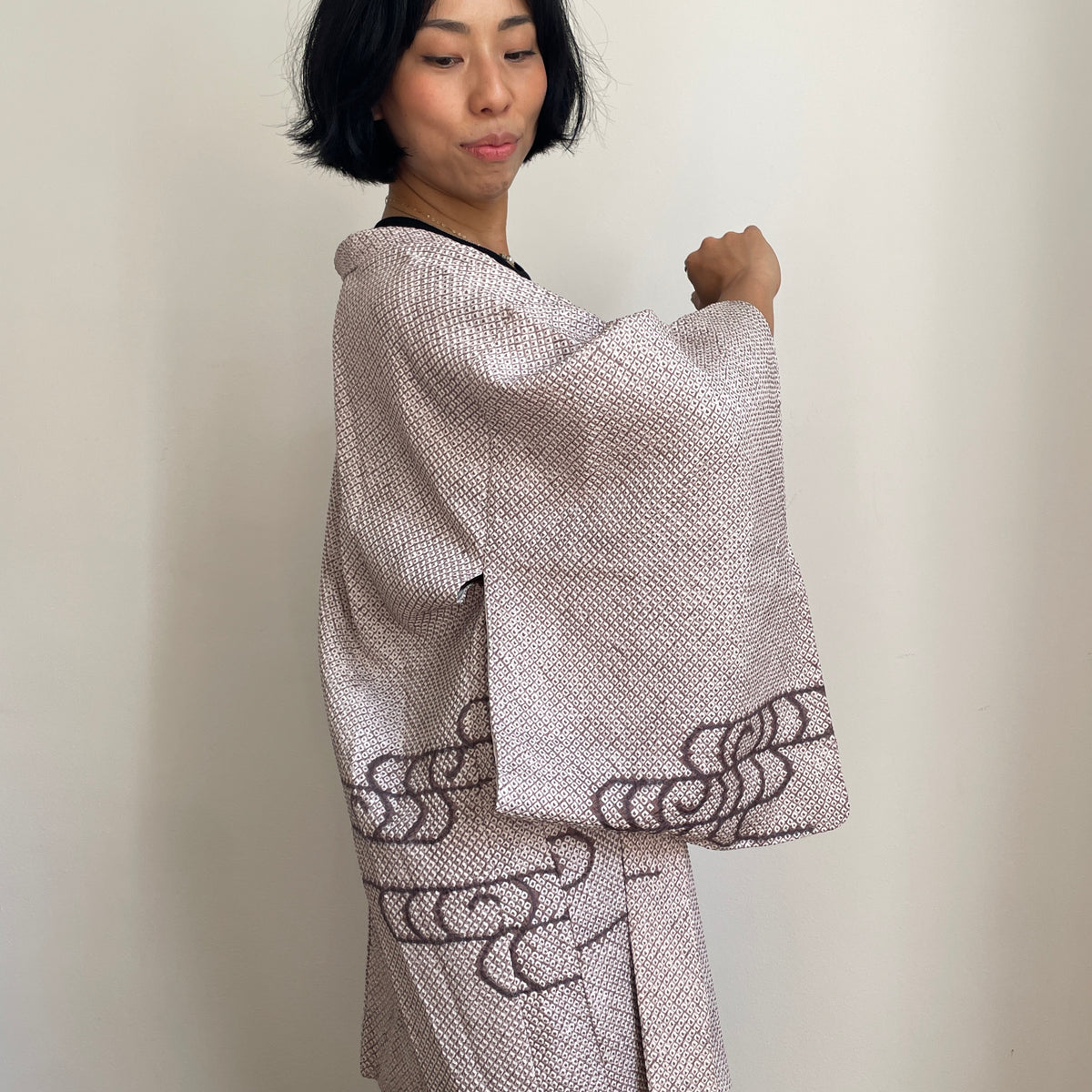 Haori Clouds Grey in Shibori Technique in Silk