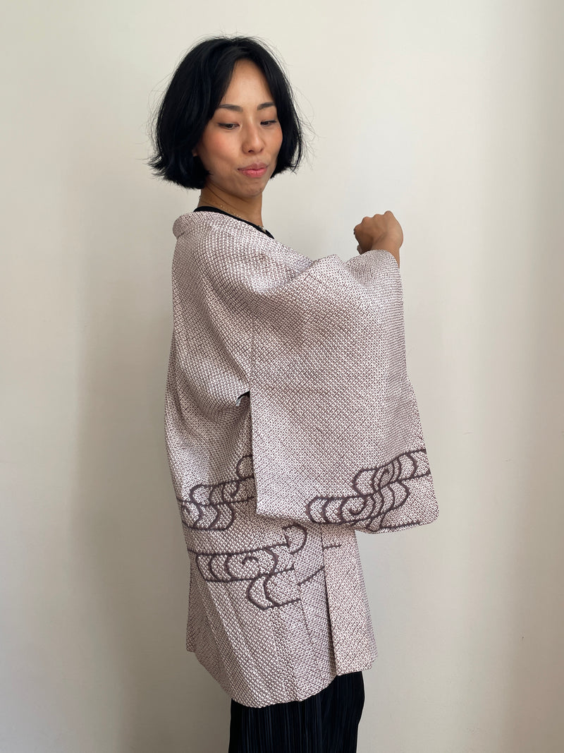 Haori Clouds Grey in Shibori Technique in Silk