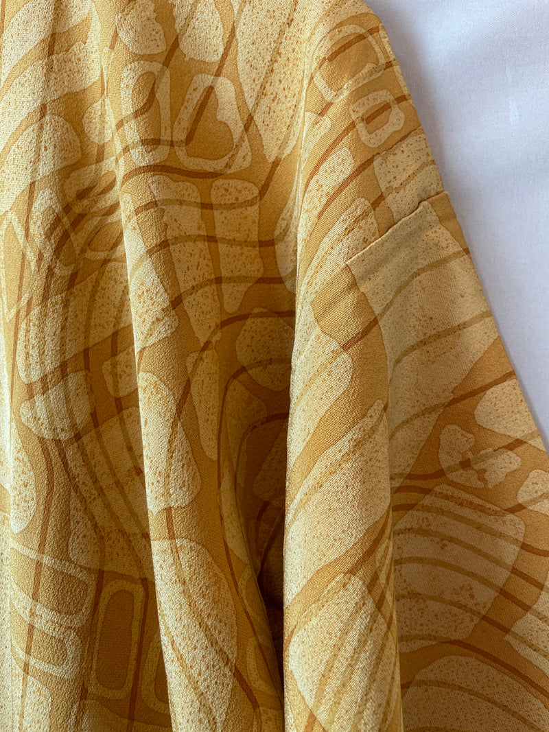 Kimono Mustard Yellow Lines and Forms in Silk with Belt