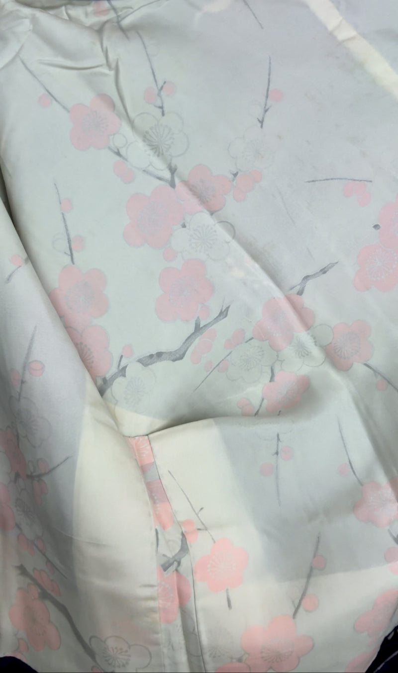 Haori Dark Blue with Beehive Patern and Pink and White Branches in Silk