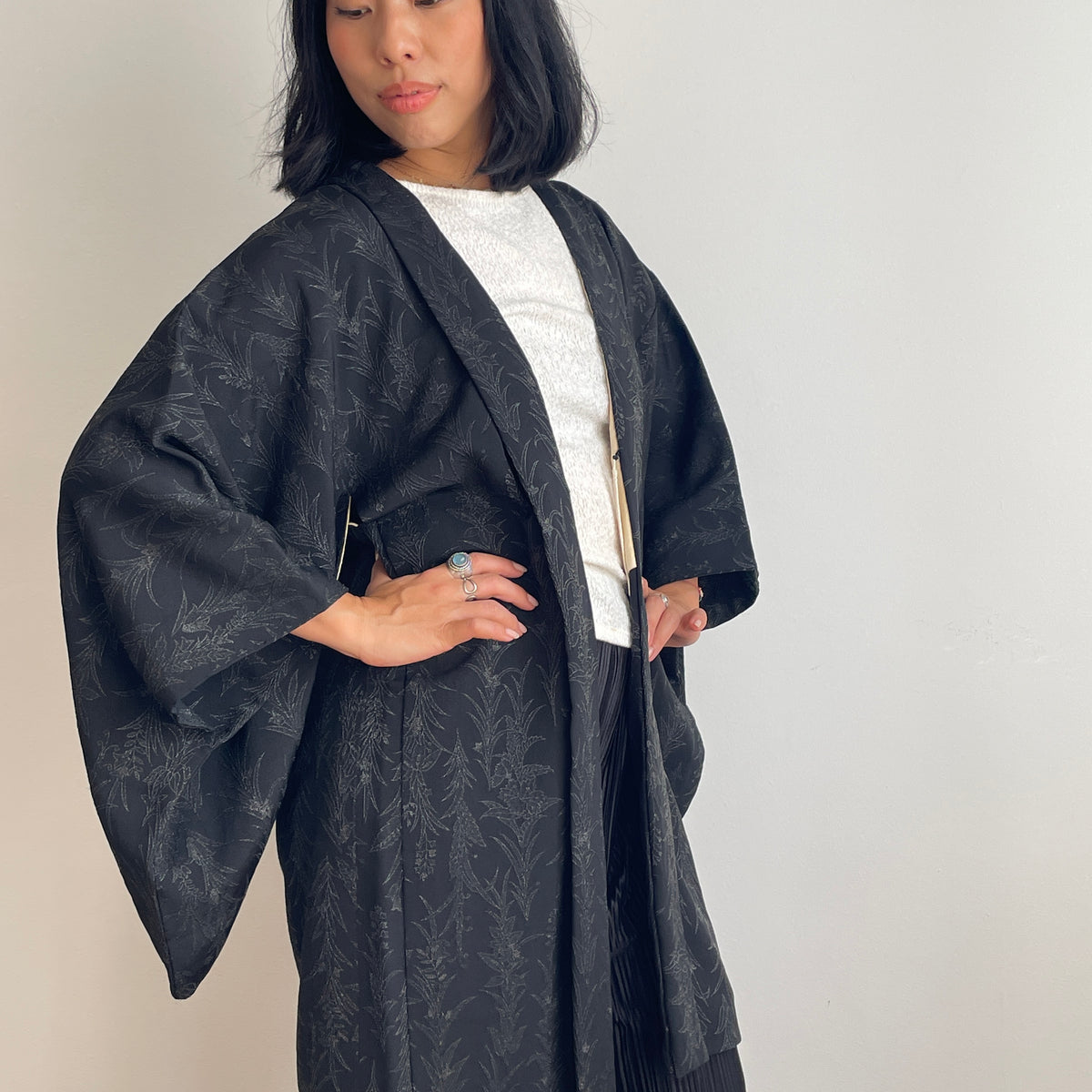 Haori Black with Black Metallic Embroidery in Silk
