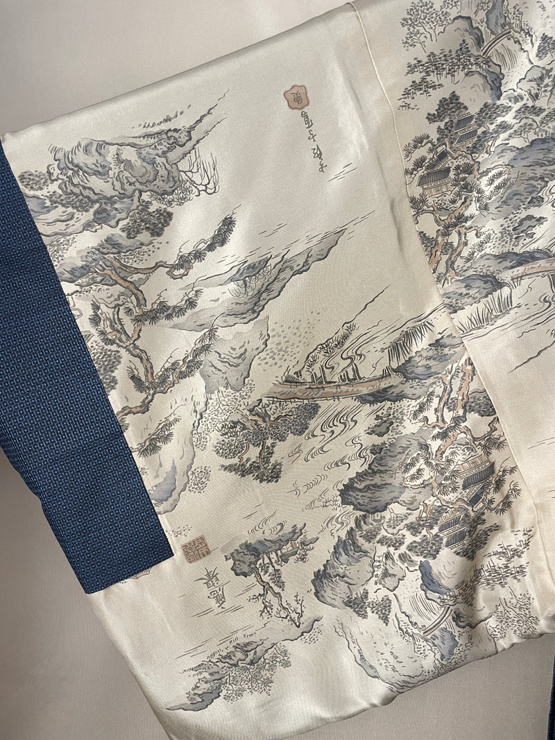 Haori Mens Oshima Tsumugi Silk with Art