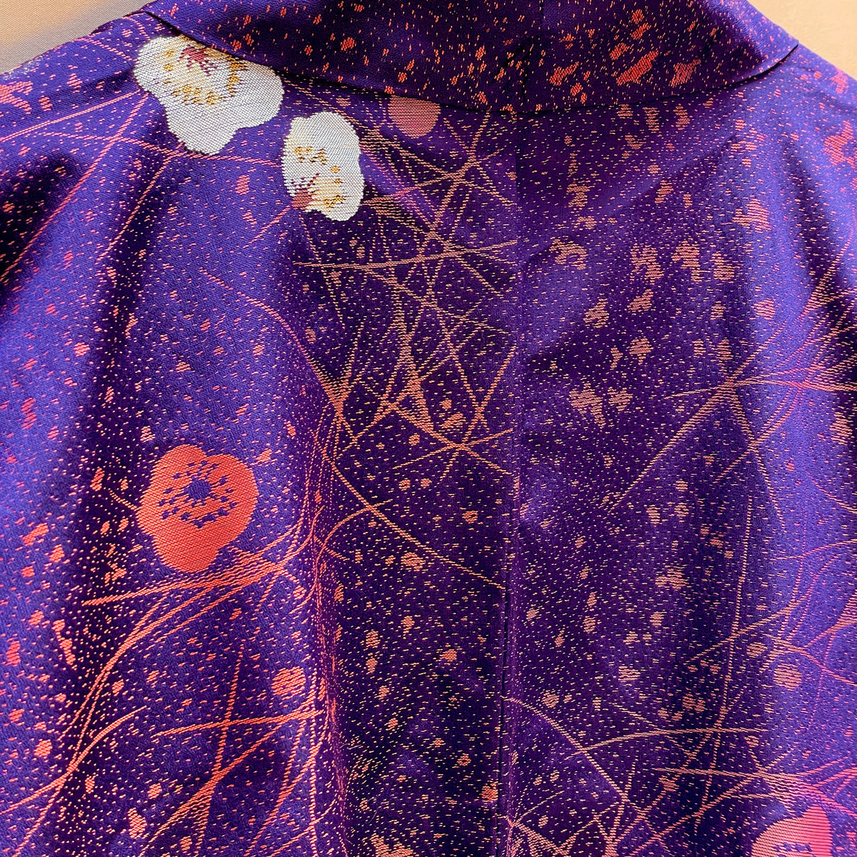 Haori Jacket Deep Purple Jacquard with Plum Flowers