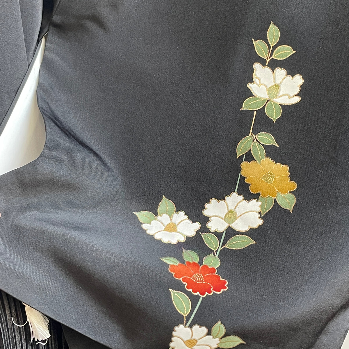 Haori Black with Painted Peonies in Silk