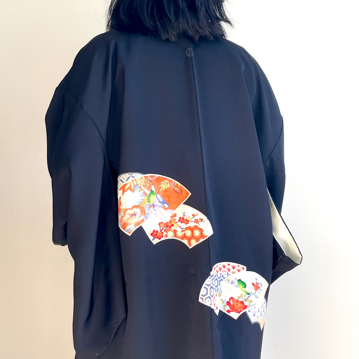 Haori Black with Japanese Fans in Silk