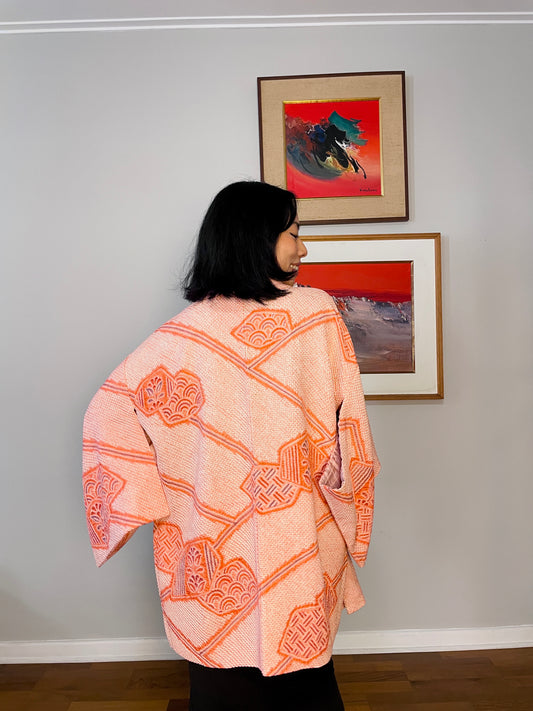 Haori Shibori Pastel Pink Art in Silk