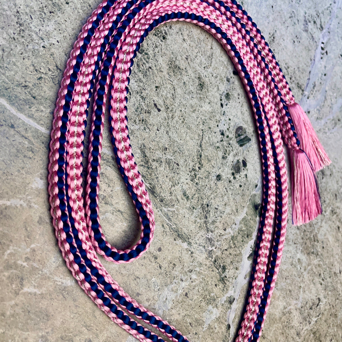 Obijime Belt Flat Braided Purple and Pink with Silver in Silk