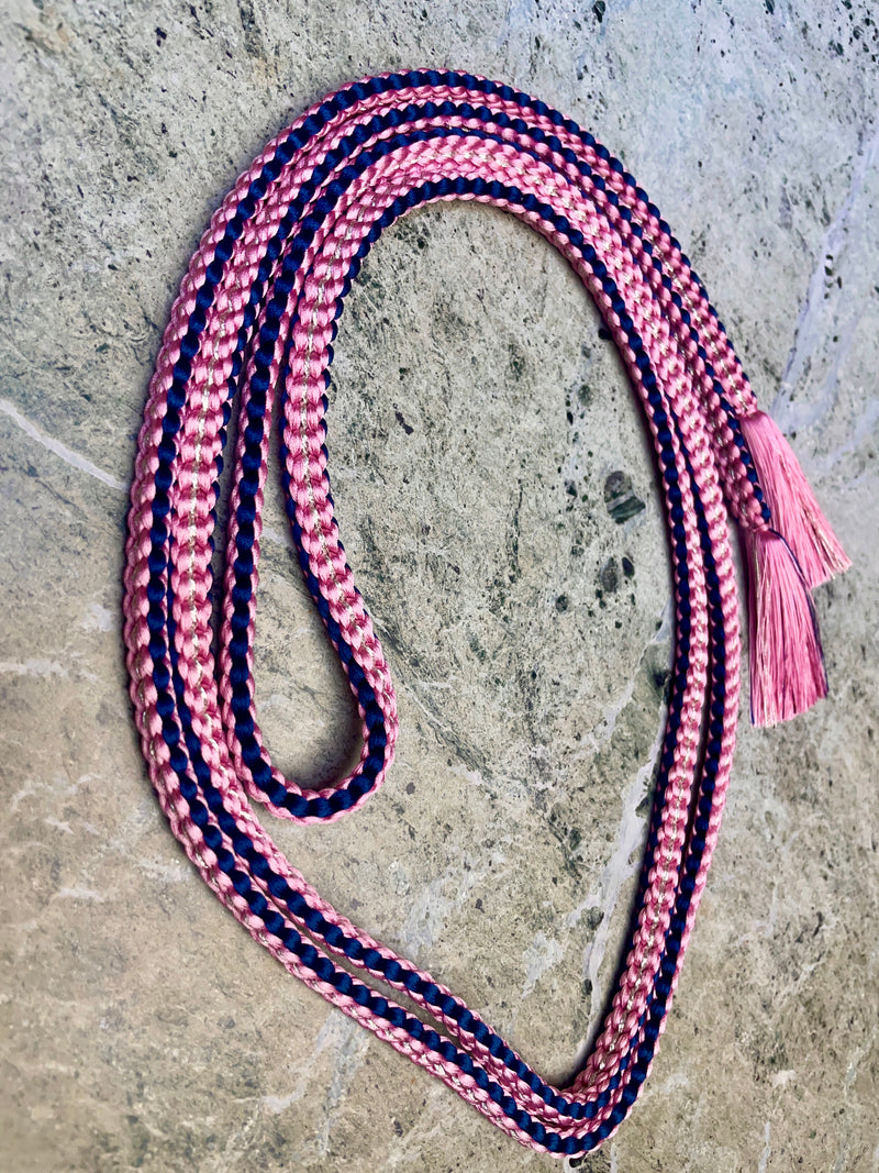 Obijime Belt Flat Braided Purple and Pink with Silver in Silk