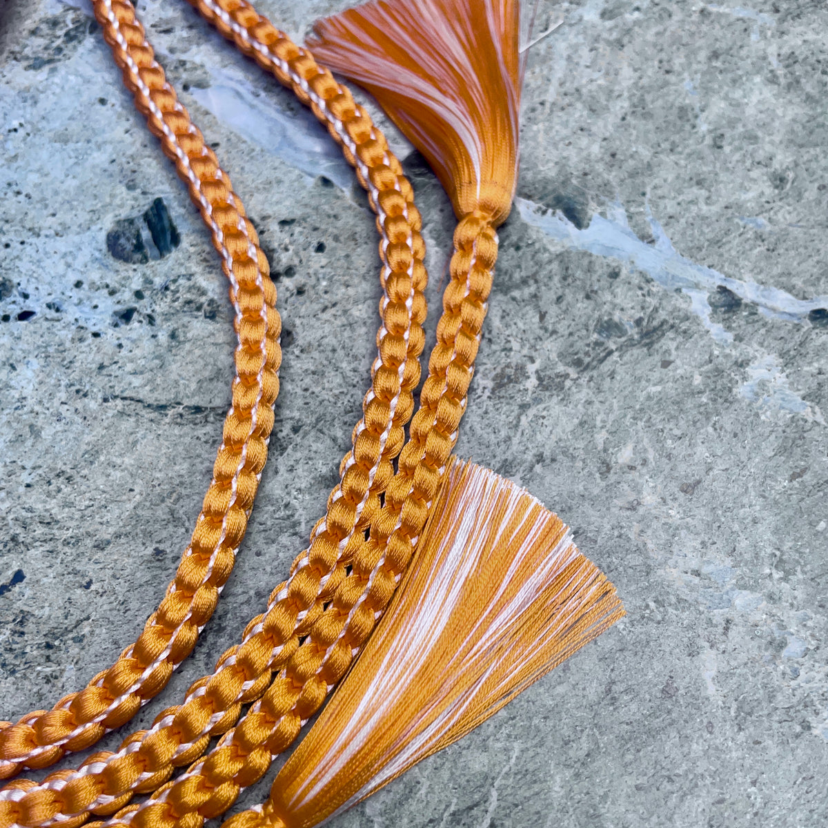Obijime Belt Braided Round Orange with Siver in Silk