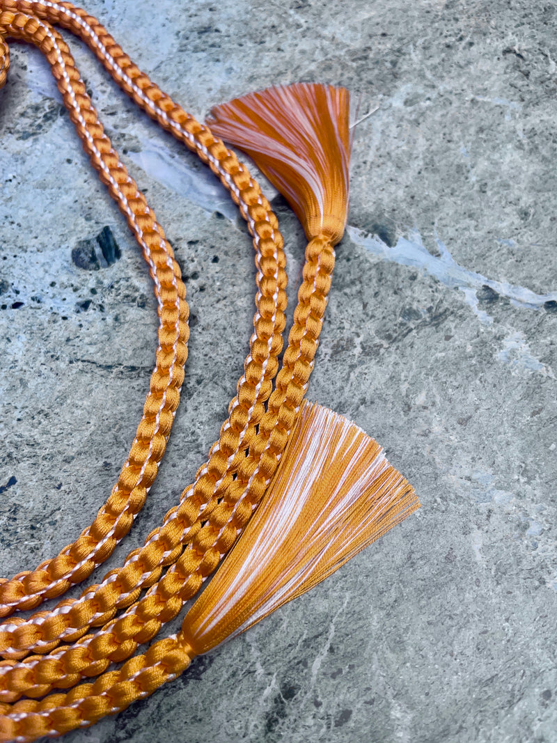 Obijime Belt Braided Round Orange with Siver in Silk